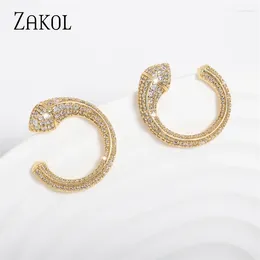 Stud Earrings ZAKOL Trendy Gold Colour Snake Shape For Women Micro Inlay Zirconia C Shaped Earring Party Daily Jewellery