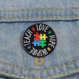 Autism Awareness Teacher Enamel Pins Teach Accept Understand Love Brooches Lapel Badge Rainbow Picture Puzzle Pin for Autism