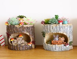 1Pc Creative Tree House Resin Animals Flower pots Succulent Plant Pots Microlandscape Fairy Garden Decoration Bonsai Planter Vase8773230