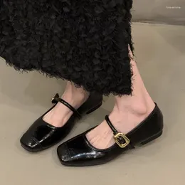 Casual Shoes Women's Flats Square Buckle Leather Black Mary Janes For Female Designer Ballet Zapatos Mujer Autumn 1637N