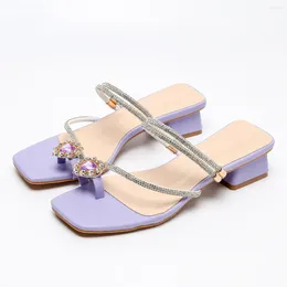 Dress Shoes Fashion Women's Mid- Heels Crystal Sandals Solid Wedding Thick Elegant Sillpers Summer Beach XQ427-2