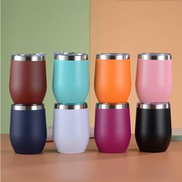 12oz Eggshell Cup Stainless Steel Wine Tumbler Double wall vacuum insulated Car Cups With Lid U-shaped Swig Cup