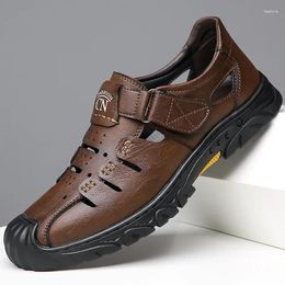 Sandals Designer's Hollowed-out Men's Fashion Wear-resistant Outdoor Walking Business Soft Leather Summer Man Shoes