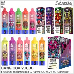 Bang Box Puff 20k 20000 Puffs Disposable Vape Pen with Smart Screen Rechargeable Mesh Coil E-cigarettes 0% 2% 3% 5% Vaper 12 Colours