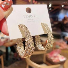 Hoop Earrings Fashion Vintage Geometric Rhinestone Circle For Women Luxury Multilayer Earring Wedding Gifts Jewelry