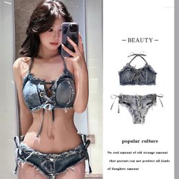 Women's Swimwear 11UE Girl Bathing Suit For Women Fashion Denims Summer Two Pieces Split Swimsuit Sexy Backless