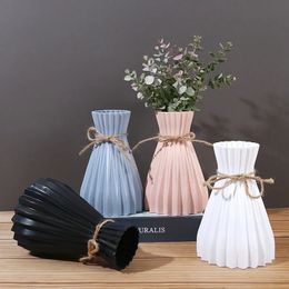 Plastic Vase Nordic Not Fragile Flower White Imitation Ceramic Pot Basket Decor for Flowers Wedding Home 240426