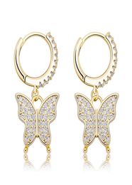 Bling Zircon Butterfly Earrings Luxury Fashion Women 18K Gold Rhodium Plated Hip Hop Earrings Girls Designer Drop Earrings4983912