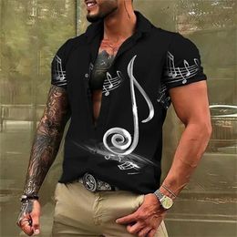 Men's Casual Shirts 2024 Short -sleeved Music Shirt Lapel Button Printing Seal Hawaiian Fashion Social Clothing Top