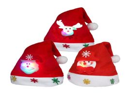 LED Christmas Hat Adult Kids Xmas Party Night Santa Hat Glowing Christmas Hat With Inlaid Santa Claus Reindeer Snowman Doll DHL Fr7638562