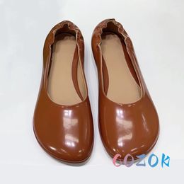 Casual Shoes Shiny Light Brown Round Toe Flat Daily Loafers Comfortable Women's Walking Driving High Quality