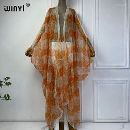 Print Kimono Bikini Cover-ups Boho Maxi Dress Perspective Sexy Loose Holiday Beach Outfits For Women Free Size Cardigan