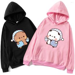 Men's Hoodies Couple Kawaii Cute BuBu Panda Going To Sleep With DuDu Bear Graphic Sweatshirt Men Women Clothes Long Sleeve Pullover