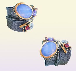 Long time no change color Big Cool Rack Ring Gun Black Punk Jewellery Oval Stone Top Jewelry Large Wide Irrecgular rings86494067958779