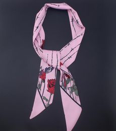 Scarves Mosoga Twill Silk Women039s Bohemian Rose Flower Headband Long Bag Strap Elegant Neck Scarf Ribbon Pink Soft Bandeau5452125