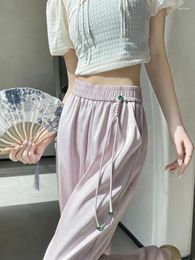 Women's Pants Solid Colour Loose Casual Wide Leg Female Simple White Pink Khaki Straight Basic Fashion Street Women