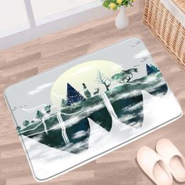 Bath Mats Doormat Chinese Style Bathroom Mat Mountain Tree Water Mist Forest Ink Painting Non-Slip Rugs Decor Kitchen Doorway Carpets