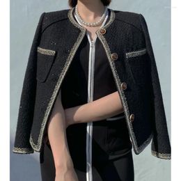 Women's Jackets Luxury Designer Wool White/Black Jacket And Coat For Women 2024 Winter Tweed Gold Silk Hand-sewn Coats Clothes
