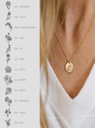 Delicate Birth Flowers Necklace Carnation Rose Charms Layering Flower Month Disc Necklace Jewelry Mother Women Gift 15mm 18inch3396659