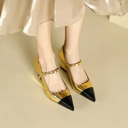 Dress Shoes Sharp Pointed Sloping High Heels For Women Color Blocking Light Cut Professional Commuting Single