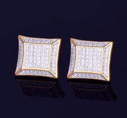 New 15mm Width Square Stud Earring for Men Women039s Ice Out CZ Stone Rock Street Gold Star Hip Hop Jewellery Three Colors8200390