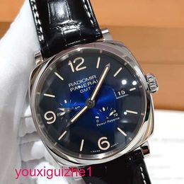 Male Wrist Watch Panerai Radiomir Series Automatic Mechanical Men's Watch Smoky Gradient Blue Disc Power Reserve Dual Time Zone Date Display 45mm PAM00946