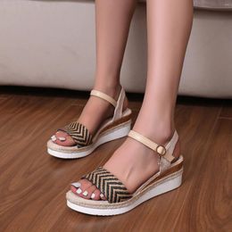 Sandals Summer Shoes Women Narrow Band Vintage Ladies Retro Colour Blocking Bohemian Style Woven Zapatos Para Mujeres