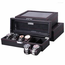 Watch Boxes 3/5/6/10/12 Slots Luxury Carbon Fibre Display Box Organiser For Men Women Watches Holder Storage