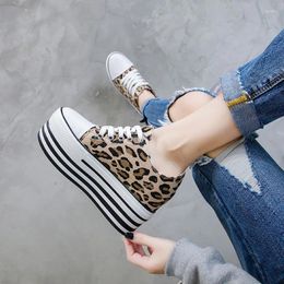 Fitness Shoes Woman Platform Vulcanized 9CM Hidden Heel Height Increasing Casual Female High-top Sneakers Wedges Canvas
