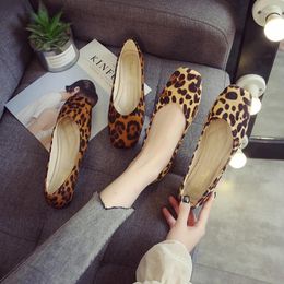 Casual Shoes Square Toe Leopard Flats Shallow Slip On Women Single Large Size 34-43 All Match Flock Loafers Lady Comfy Moccasins