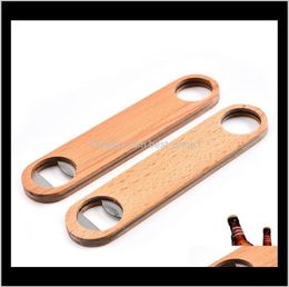 Openers Wooden Flat Wood Handle Stainless Steel Wine Beer Soda Glass Cap Bottle Opener Creative Kitchen Bar Tools 4Gyce Lohte9366601