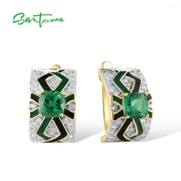 Backs Earrings SANTUZZA Genuine 925 Sterling Silver For Woman Sparkling Green Spinel Enamel Solitaire Delicate Wedding Fine Jewelry