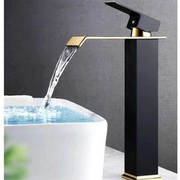 Bathroom Sink Faucets Basin Faucet Gold and Black Waterfall Faucet Brass Bathroom Faucet Bathroom Basin Faucet Mixer Tap Hot and Cold Sink faucet