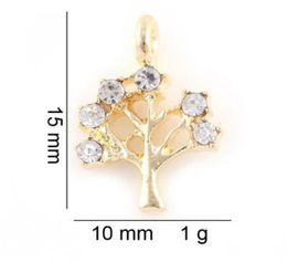 10x15mm Golden Silver Color 20PCSlot Rhinestones Life Tree Hang Pendant Charms DIY Accessory Fit For Floating Locket Fashion 6080929