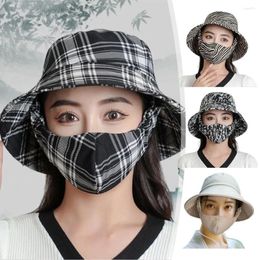 Berets Fashion Women Summer Outdoor Riding Anti-UV Sun Hat Beach Foldable Sunscreen Simple Caps With Face Mask Wide Brim