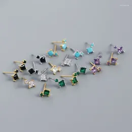 Stud Earrings 925 Sterling Silver Fashion Earring Coloured Zircon Geometry Square Cute Stack Simple Trend Women Girl Ear Jewellery