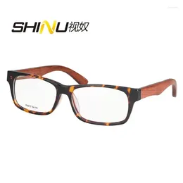 Sunglasses SHINU Men's Glasses Nature Wood Frame Progressive Reading Men Prescription Resin Lenses Multifocal Clear On Top