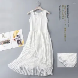 Casual Dresses 2024 Summer Autumn Women Long Pleated Modal Patchwork Chiffon Dress Female Sleeveless Tank Bottoming Vestidos 1867