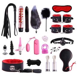 Bondage Kit Adult Games Set Gag Handcuffs Anal Plug Whip Restrain ropes Blindfold BDSM Sex toys for Couples Y2004096030646