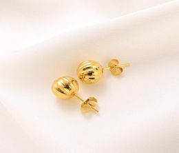 18K Yellow Fine Gold Earring Stud Solid Round Ball Beads lage Piercing Stud Earrings New8552769