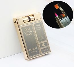 Highend Luxury Business Gold Brick Jet Metal Lighter Torch Turbo Grinding Wheel Butane Gas Lighters Flint Inflated Men Gift NO GA8245553