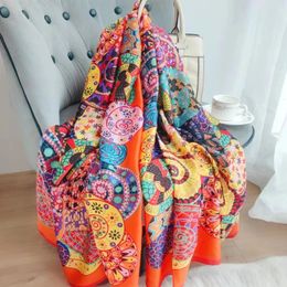 180*90cm Classic Summer Beach Prints Silk Scarves Female Shawl Women Foulard Cover-ups Wrap Bandanna Muffler Chiffon Hijab lady 240425