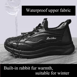 Casual Shoes Cotton Winter Men's Boots Waterproof Rex Fur Thick Dad Flat Warm Sneakers Walk