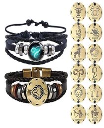 2pcs 12 Constellation Bracelet Zodiac Sign Black Braided Leather Bangle Aries Leo Libra Luminous Dome Jewellery Punk Men Bracelet5387721