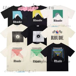 RH Designers Rhude Embroidery T Shirts For Summer Mens Tops Letter Polos Shirt Womens Fashion Tshirts Clothing Short Sleeved Large Plus Size 100% Cotton Tees Size 222