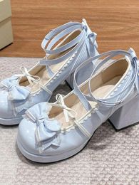 Dress Shoes Sweet Vintage Mary Janes Women Heart Buckle Lolita Kawaii Platform Female Bow-knot Cute Designer 2024 Summer