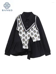 Women's Blouses Bohemian Floral Women Cosy Polo-Neck Crop Top Spring Summer Korean Office Lady Oversized Navy Shirts Streetwear Gothic