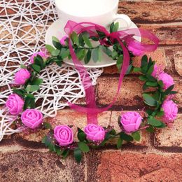 Decorative Flowers Foam Rose Flower Crowns Wedding Bride Garland Wreath Artificial Hair Bands Headdress For Women Girls Party Decoration