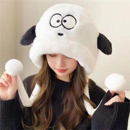 Berets Cute Cartoon Little Dog Plush Hat Girl With Warm Ear Protection Versatile Autumn And Winter Thickened Scarf