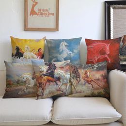Pillow Oil Painting Style Animal Horse Breeds Arabian White Bay Case Home Company Sofa Decoration Cover